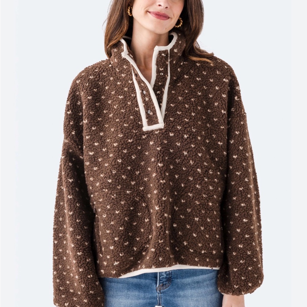 THE GREAT. Brown Teddy Jacket with Cream Accents (SOLD OUT EVERYWHERE)